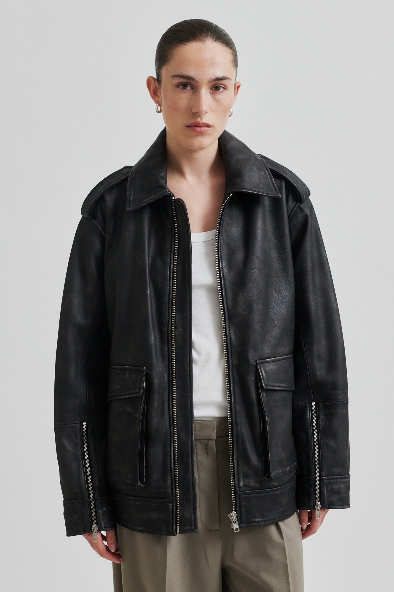 Auras læderjakke - sort